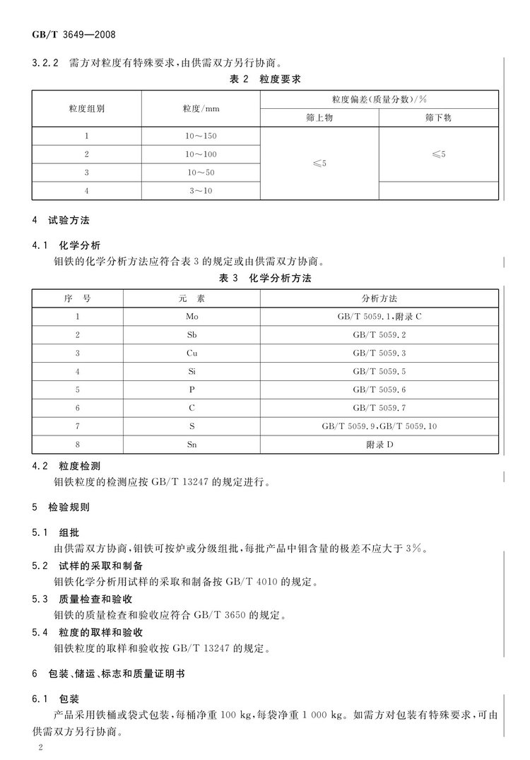 GB/T3649-2008鉬鐵國家標準