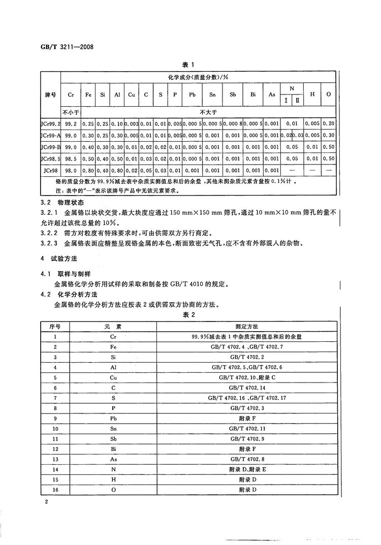 金屬鉻國(guó)家標(biāo)準(zhǔn)GB/T3211-2008